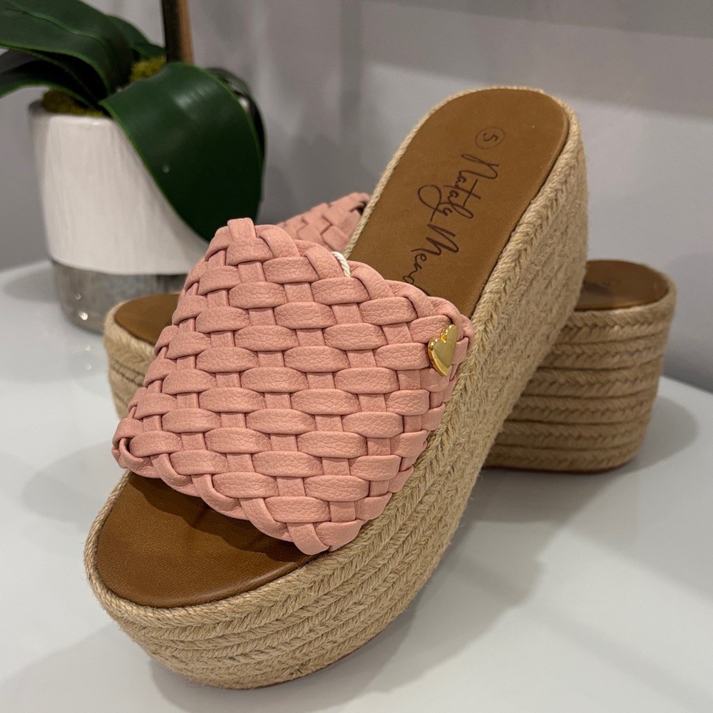 Pink Woven Platform Sandals